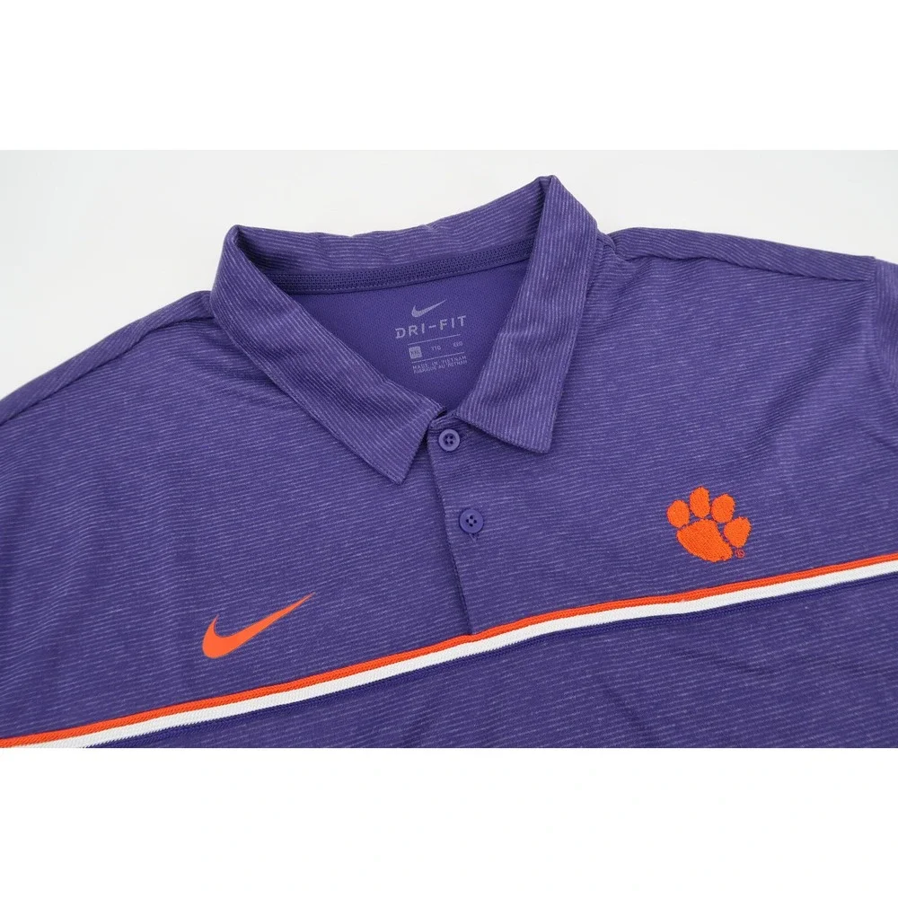Nike Clemson Tigers Shirt Mens XXL Purple Golf Polo Dri Fit‎ Short Sleeve 2XL